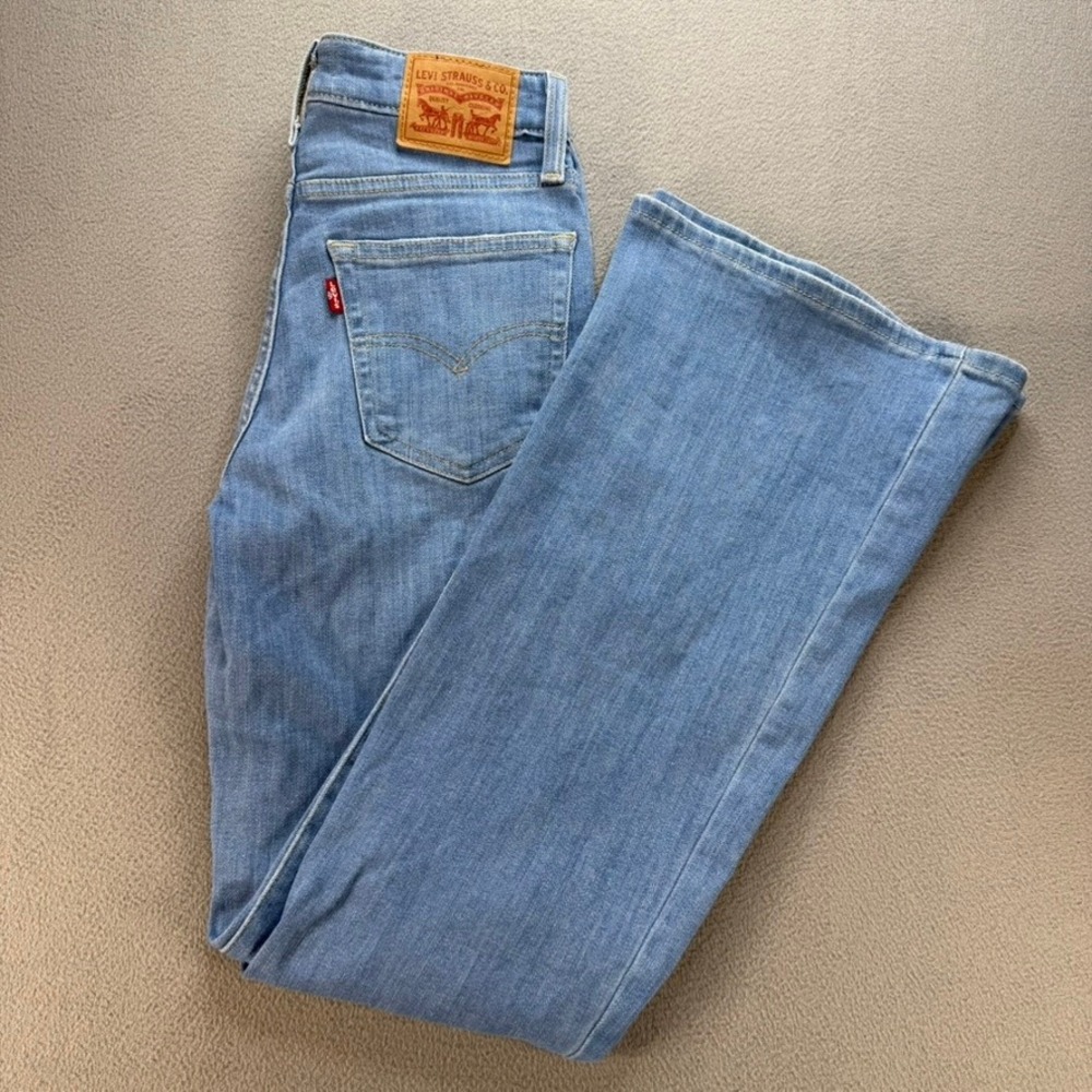 Levis 726 Jeans Women 26 Blue Flare High Rise Distressed Denim Mid Wash Boho 70s